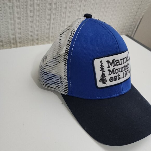 Marmot Men's Blue and White Retro Snap Back Trucker Hat - Picture 2 of 7
